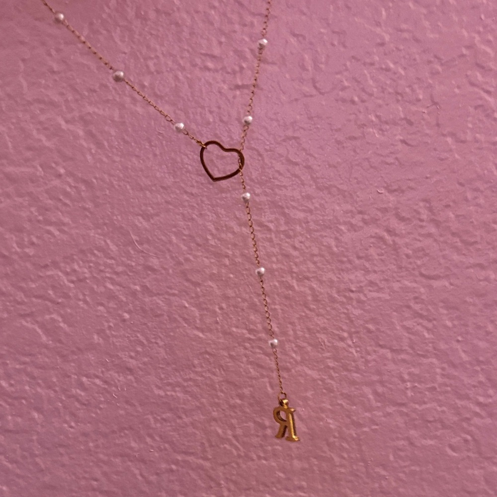 Gold Heart R Initial Necklace - Picture 4 of 5